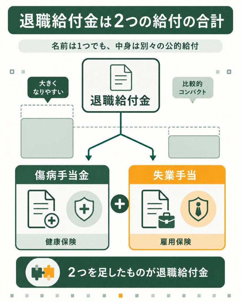 退職給付金の内訳である2つの公的給付の構造を示した図解